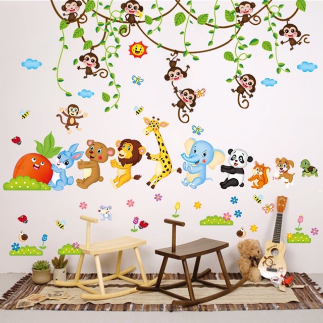 BỘ COMBO DECAL GHÉP ĐÔI TRANG TRÍ - Cà Rốt 01 và Dây Leo Khỉ -2 tấm
