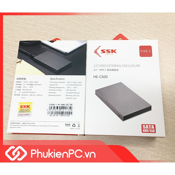 Box SSD HDD 2.5 to Type C vỏ nhôm, biến SSD thành ổ cứng di động