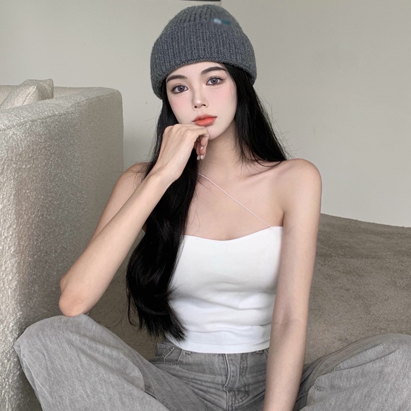 Áo Hai Dây Dáng Ôm Màu Sắc Trơn Gợi Cảm Phong Cách Hàn Quốc Cho Nữ