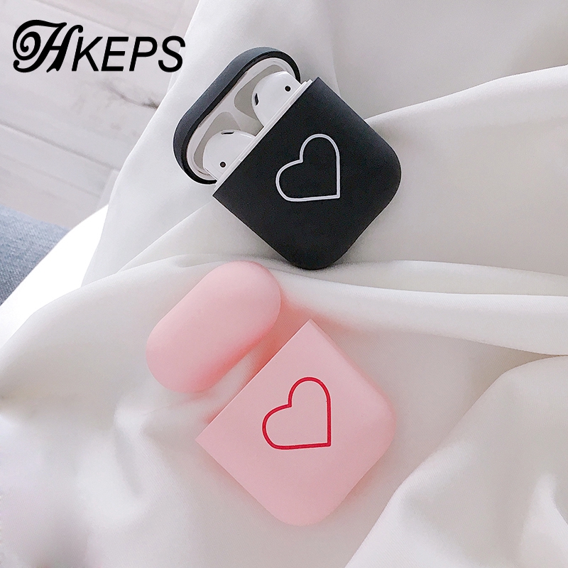 Vỏ PC cứng bọc bảo vệ hộp đựng tai nghe không dây bluetooth Apple AirPods 1/2 có họa tiết trái tim