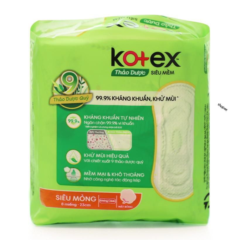 Băng vệ sinh Kotex thảo dược siêu mềm siêu mỏng không cánh 23cm 8 miếng