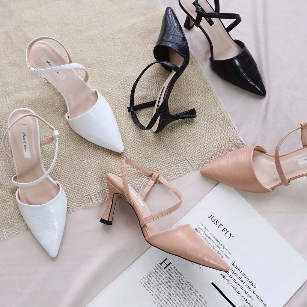 Giày cao gót nữ 7p mũi nhọn gót nhọn dáng sandal slingback bít mũi thời trang công sở đẹp bAimée &amp; bAmor - MS1542