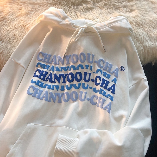 Áo hoodie ZHELIHANGFEI dài tay dáng rộng in họa tiết cá tính trẻ trung