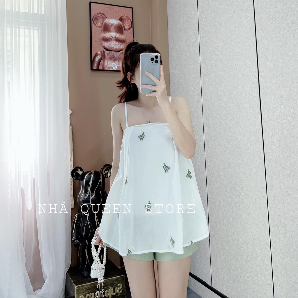 Set áo 2 dây hoa quả mix quần short đùi TH806