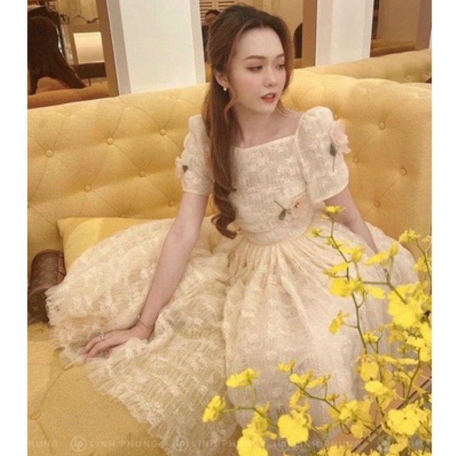 Váy thêu hoa lá 3D đầm dự tiệc cao cấp giá tại xưởng