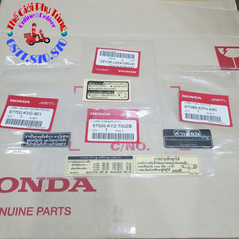Bộ Tem Thông Số Wave 125i (4 tem) Zin Thái Lan - 87586-KPH-690/ 87505-KYZ-T00ZB/ 87560-KW7-901ZC/ 87700-KVG-901