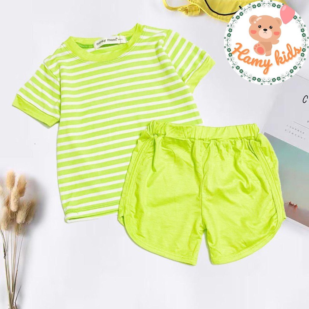 Đồ Bộ Minky mom Chính Hãng Bé Trai Bé Gái Cộc Tay Vải Thun Lạnh Sọc Dệt Visco Bé Từ 0-5 Tuổi Dưới 20kg - Hamykids