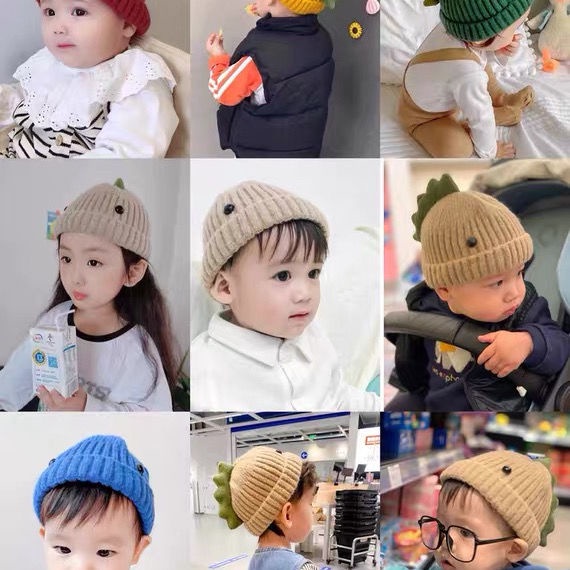 Mũ Thu Đông Cho Bé Mũ Len Hình Khủng Long Siêu Dễ Thương Dễ Thương Mũ Dệt Kim Chui Đầu Giữ Ấm Cho Bé Trai Bé Gái Mùa Đông