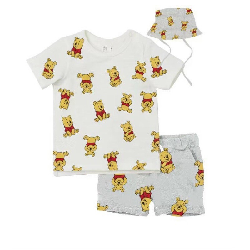 Bộ cộc gấu Pooh kèm mũ vành HM 1-6Y (có ảnh thật)