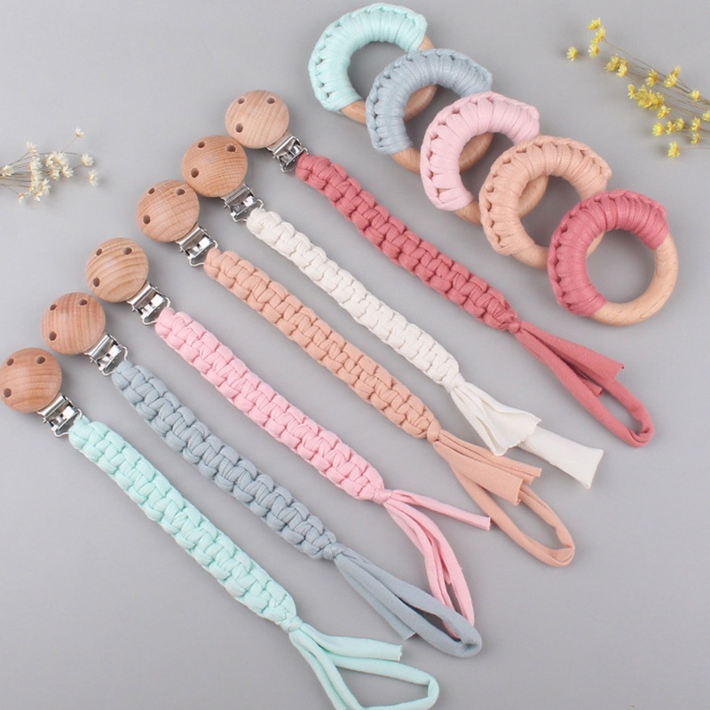 Set 2 Vòng Kẹp Núm Ti Giả Bện Dây Xích Cho Bé Sơ Sinh Mọc Răng