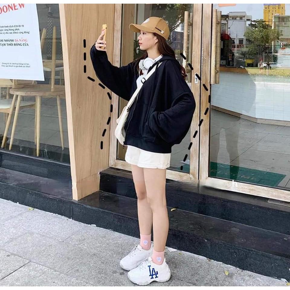 💃 Áo Hoodie Nỉ Trơn Dáng Rộng Kèm Mũ Khóa Kéo 6 Màu (kèm ảnh thật )