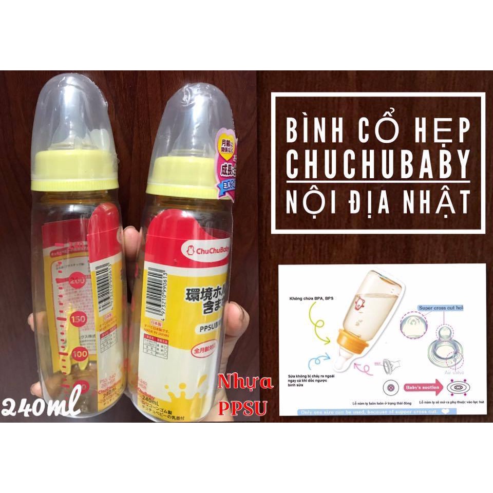 Bình Sữa Cổ Hẹp Nhựa PPSU ChuChu Baby Nội Địa Nhật
