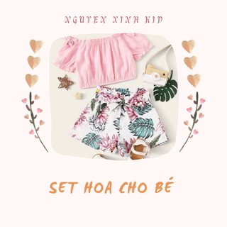 Bộ đồ bánh bèo hoa hồng màu hồng đi chơi mặc nhà đáng yêu dê tihương cho bé gái - Nguyen Xinh Kid