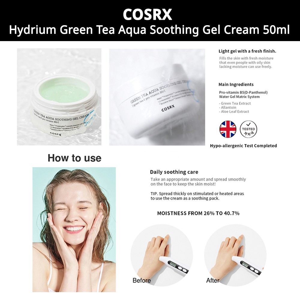 Kem gel Chứa Hydro / Trà Xanh / Hydra Làm Dịu Da / Dưỡng Ẩm