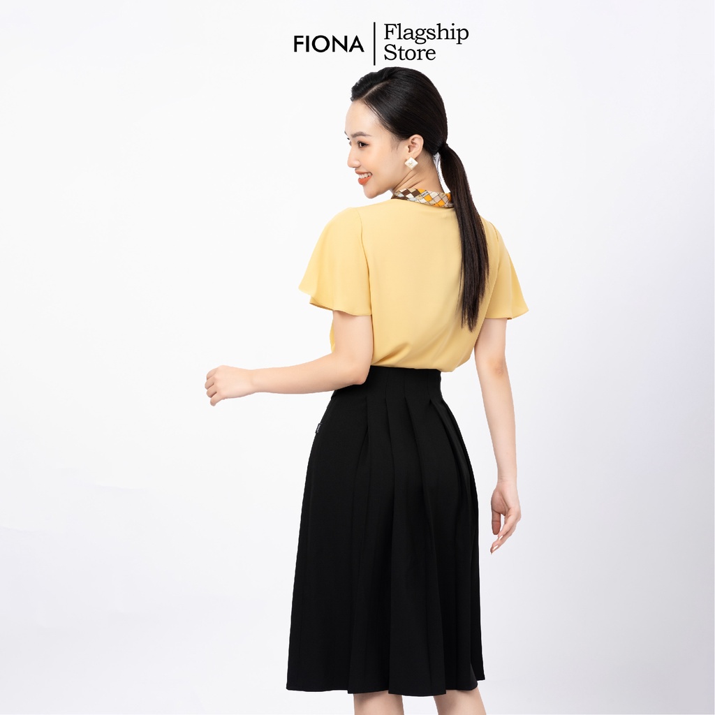 Chân váy xếp ly lệch dáng dài FIONA, chân váy công sở đẹp đai bong trang trí cạp bản to màu đen F251178