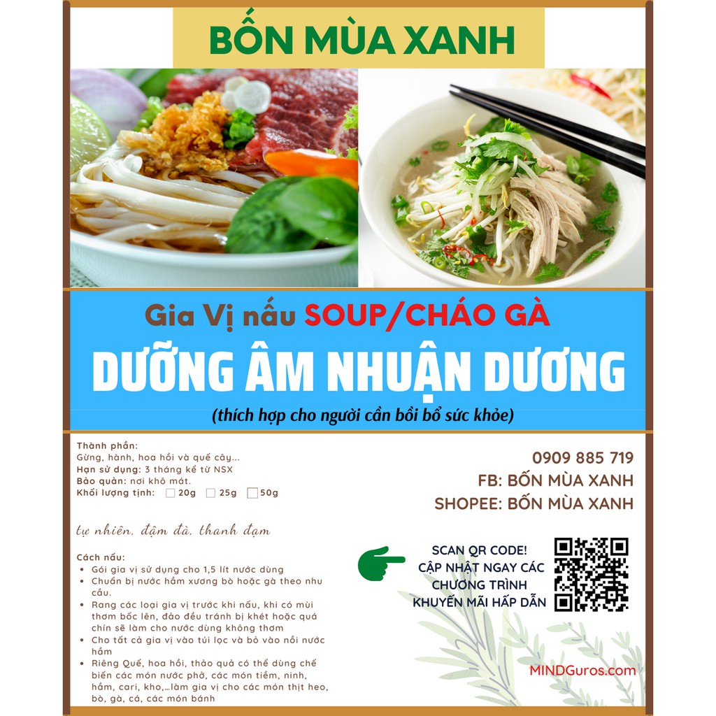 Gói gia vị nấu SOUP/ CHÁO GÀ - DƯỠNG ÂM NHUẬN DƯƠNG (thích hợp cho người cần bồi bổ sức khỏe)