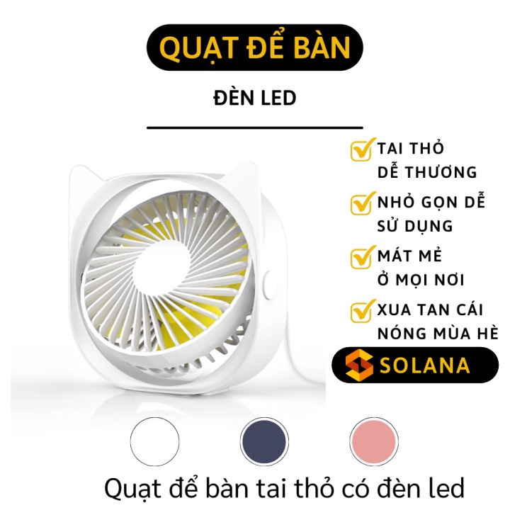 Quạt Mini - Quạt Không Dây Để Bàn Văn Phòng, Bàn Học Tai Thỏ Tích Hợp Đèn Led 9242