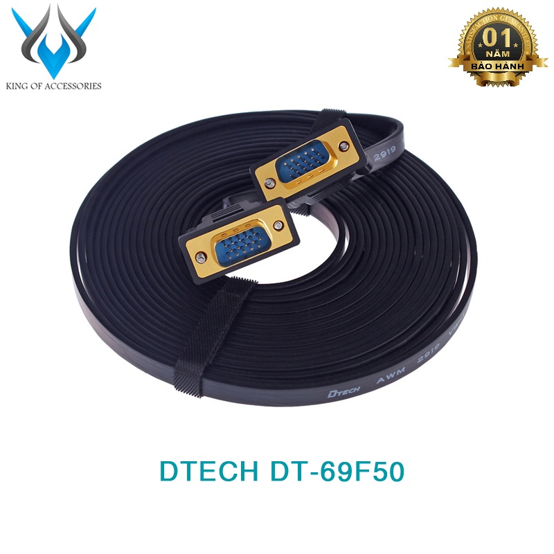 Cáp VGA DTECH DT-69F50 dài 5m - bảo hành 12 tháng (đen)