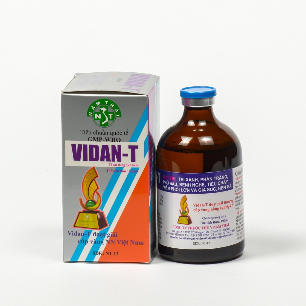 Vidan T (100ml) xử lý tai xanh, sưng phù đầu, viêm phổi cho vật nuôi