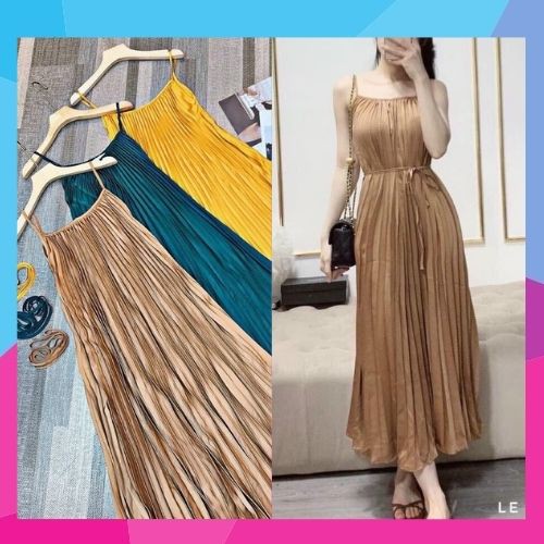 Đầm dập ly hai dây phi lụa cực hot