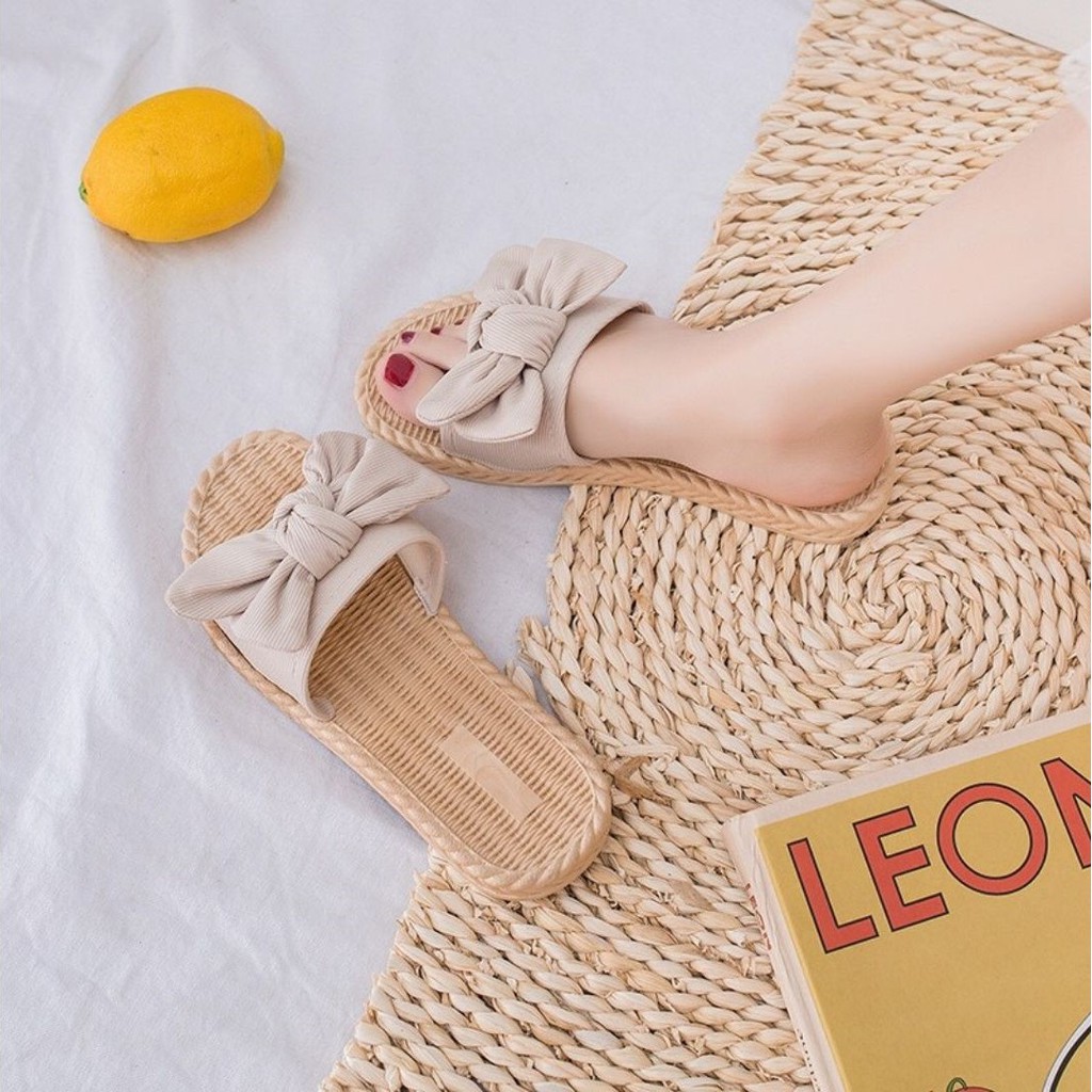 Dép cói, Dép nữ giả Cói quai NƠ mềm thời trang đi chơi