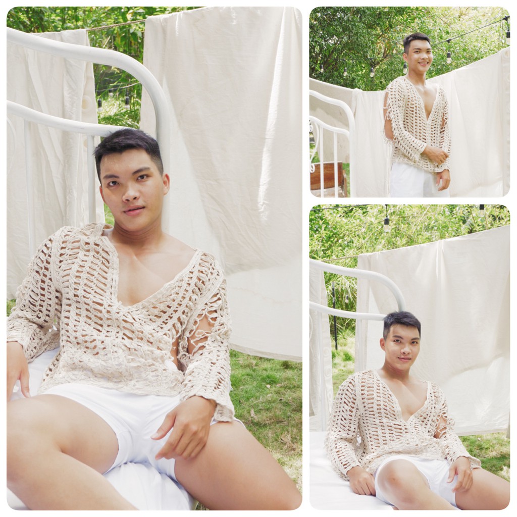 Áo khoá  lưới chất dày dặn màu nude đi biển Hung Tubes