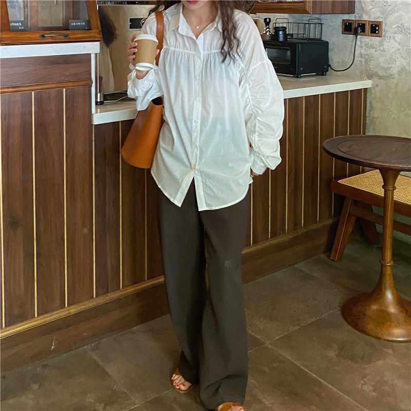 Áo sơ mi dài tay thời trang đơn giản 179077Áo sơ mi tay dài dáng rộng kiểu xếp ly phong cách thời trang hàn quốc | BigBuy360 - bigbuy360.vn