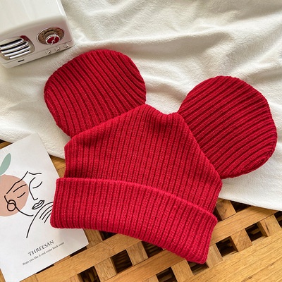 Mũ Len Dệt Kim Màu Trơn Đính Tai Chuột Mickey Dễ Thương Kiểu Hàn Quốc Thời Trang Thu Đông Cho Các Cặp Đôi