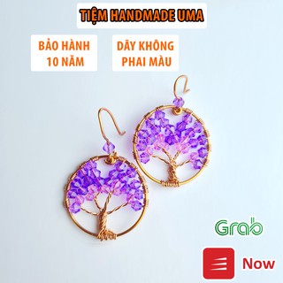 Khuyên Tai nữ tròn Handmade phong thủy Tree Of Life Kiểu Bông Tai Đính Đá tím