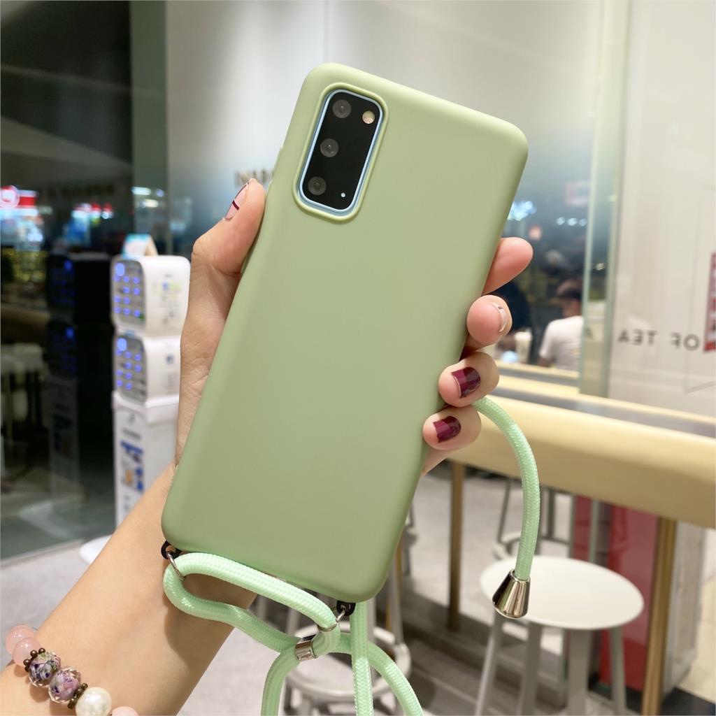 Ốp điện thoại màu kẹo có dây đeo cổ cho Samsung Galaxy S20 Ultra S7 Edge S8 S9 S10 Plus Note 10 Lite A51 A71 A50 A30S A50S A70 A31