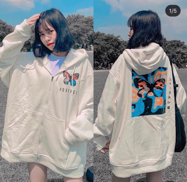 Áo khoác hoodie nỉ dây kéo form rộng BƯỚM Ulzzang (ẢNH THẬT) | BigBuy360 - bigbuy360.vn