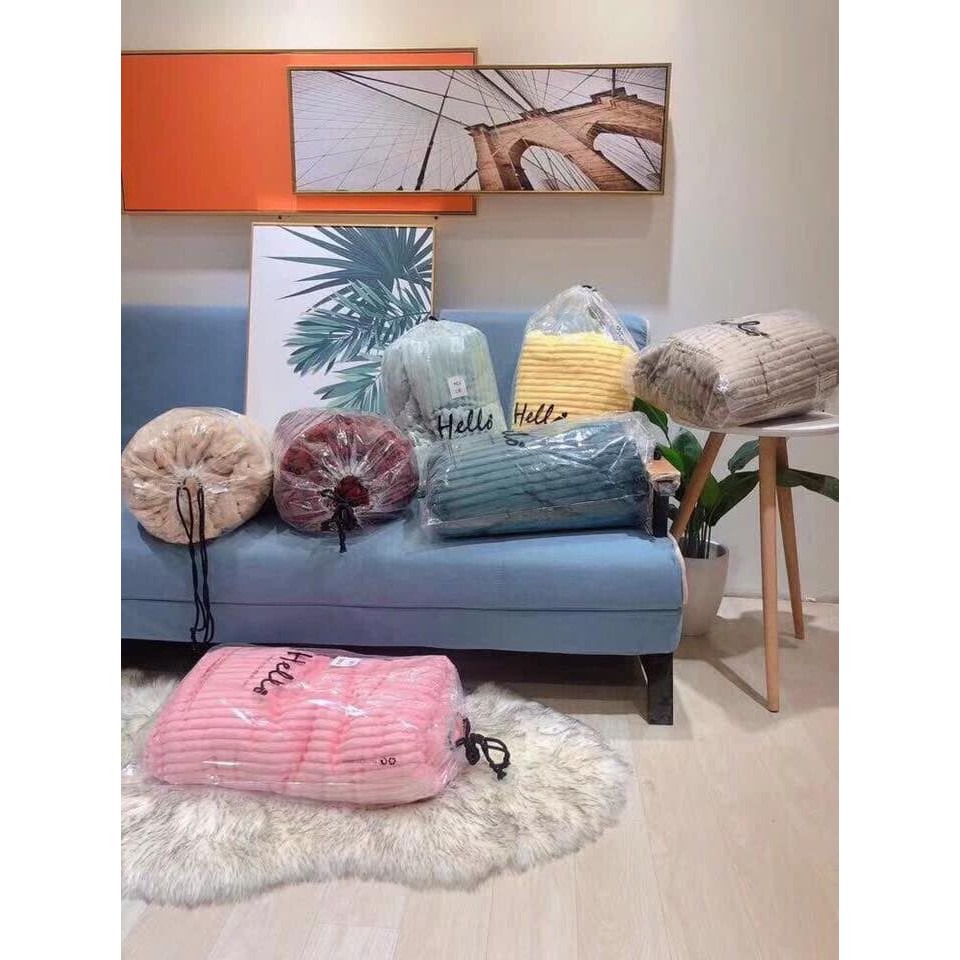 Chăn hè thu tuyết nhung kẻ tăm cao cấp siêu nhẹ mềm mịn