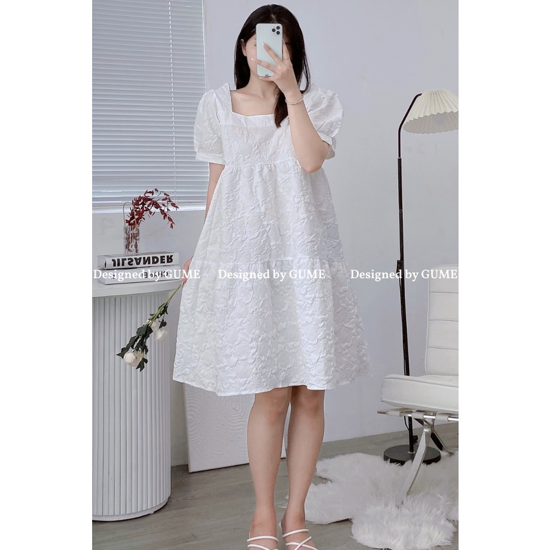 Đầm Bầu Công Sở - Váy Bầu GUME TIỂU THƯ 2 MÀU NHẸ NHÀNG- CỔ VUÔNG TAY BỒNG NHẸ XINH XẮN size từ 40-100kg GM031-ẢNH THẬT