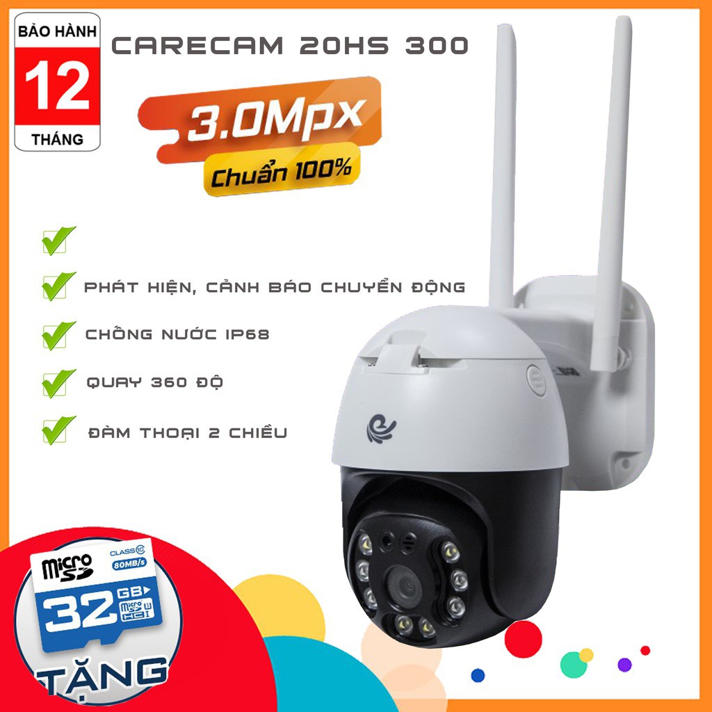 Camera Wifi CareCam 3.0MP Độ Nét Cao - Âm Thanh Rõ Nét - Có Màu Ban Đêm - Camera Trong Nhà Ngoài Trời