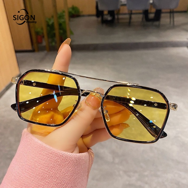 Kính Mát Gọng Đen Tròng Đôi Chống Tia UV Phong Cách Cổ Điển Thời Trang Cho Nam Và Nữ