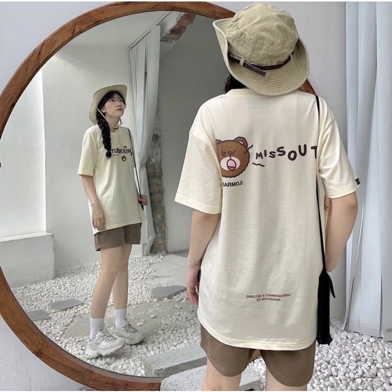 Áo Thun BEARMOJI MISSOUT Full Tag Vải Hãng 2 Màu Unisex Nam Nữ Kèm Video DIONS áo thun tay lỡ form rộng nam nữ missouts