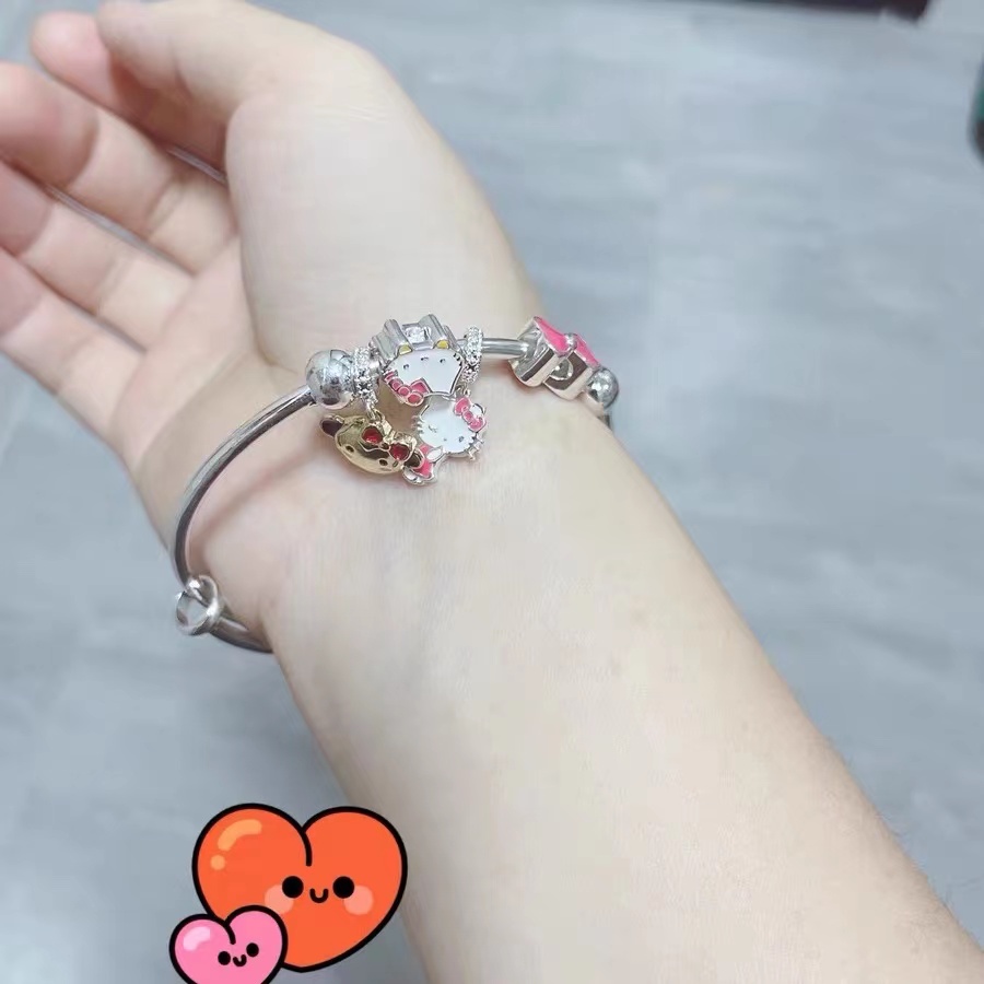 Vòng Tay Bạc Sterling 990 Xỏ Hạt Hình Hello Kitty Cung Hoàng Đạo Thời Trang Cho Cặp Đôi