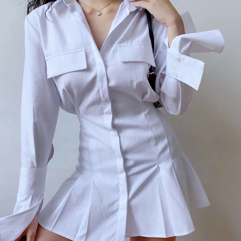 (SẴN) Váy sơ mi trắng tay dài