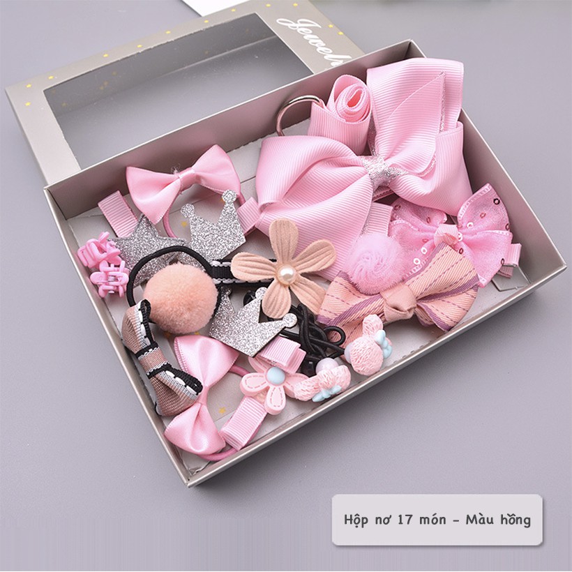 Phụ kiện tóc - Hộp quà nơ kẹp cặp dây chun buộc tóc màu hồng | Shopee Việt  Nam