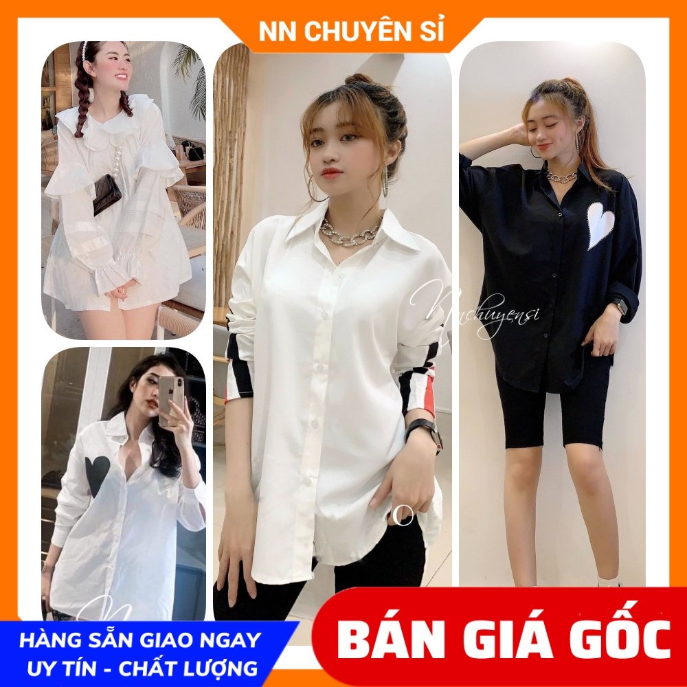 Áo sơ mi nữ phom to chất vải mềm mịn mát phối sọc kiểu in hình dễ thương Sơ mi MT