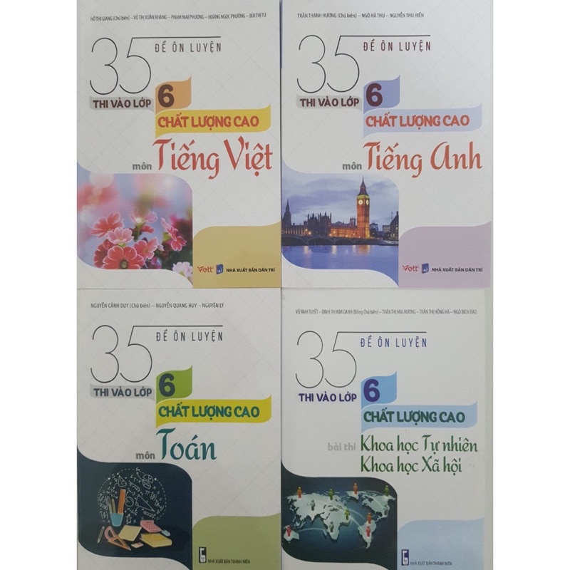 Sách - (Combo 4 cuốn) 35 Đề Ôn Luyện Thi Vào Lớp 6 Chất Lượng Cao Môn Toán - Tiếng Việt - Tiếng Anh - KHTN - KHXH