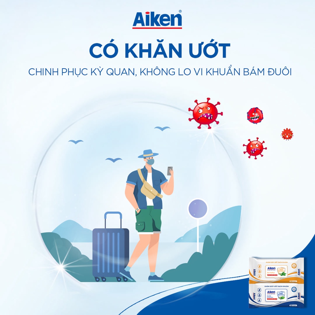 Aiken Khăn Ướt Sạch Khuẩn Chiết Xuất Trà Xanh 50 tờ