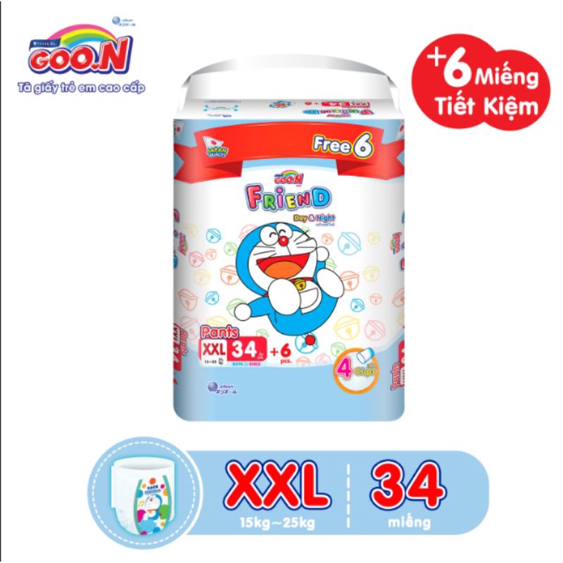 [Mẫu mới] Tã Quần BỈM GooN Friend tặng 6 miếng M54+6/L46+6/XL40+6/XXL34+6