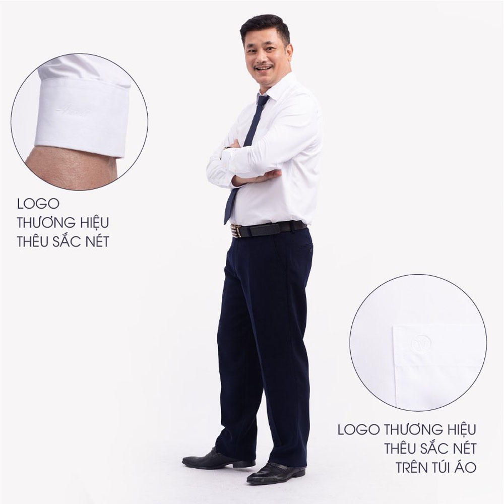 Áo Sơ Mi Nam Công Sở Trung Niên ANCHI Classic Trơn Dài Tay Vải Cotton Có Túi Ngực