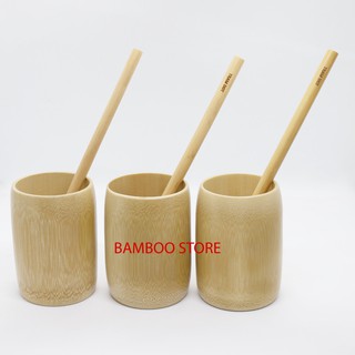 Combo 10 cốc tre + 10 ống hút tre