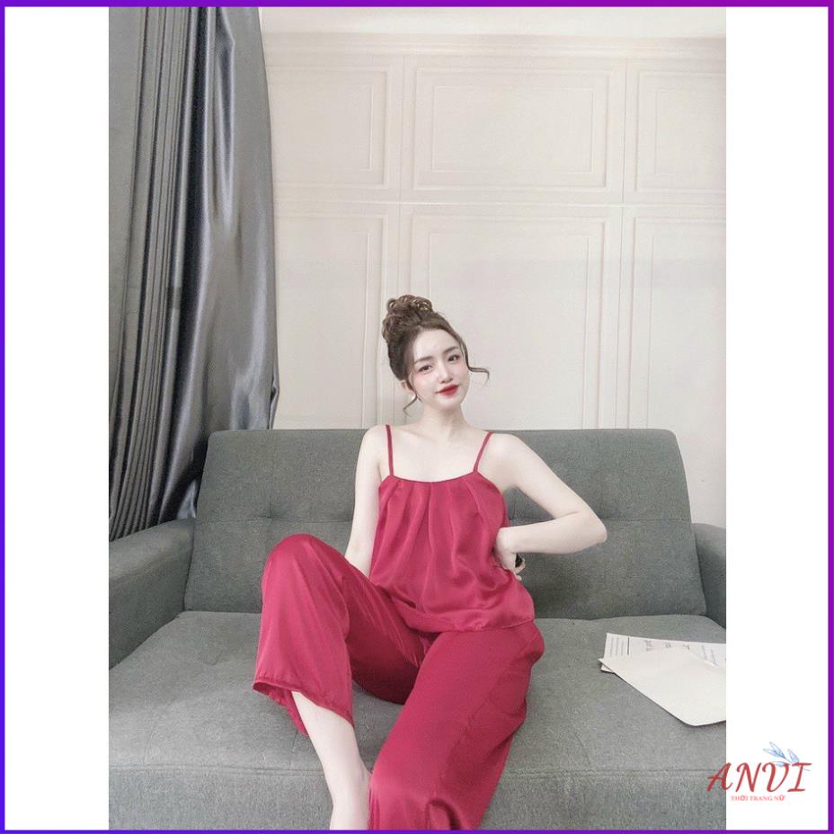 Đồ Bộ Mặc Ở Nhà ANVI, Đồ Bộ Nữ Quần Dài Lụa 2 Dây Áo Xếp Ly Ngực Đẹp Vải Mát Ít Nhăn Dưới 55kg Nhiều Màu . | BigBuy360 - bigbuy360.vn