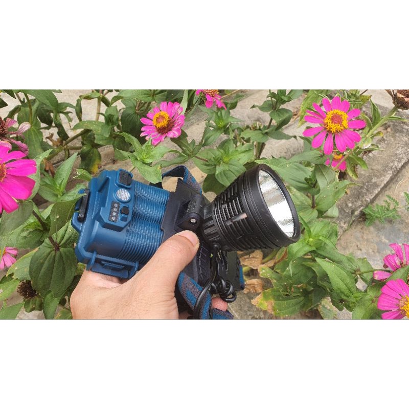 Đèn pin đội đầu SFQ75 hợp kim nhôm có quạt tản nhiệt kèm 3 pin 18650