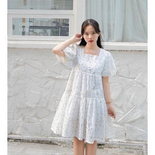 ĐẦM BBD HOA CỔ VUÔNG TAY PHỒNG