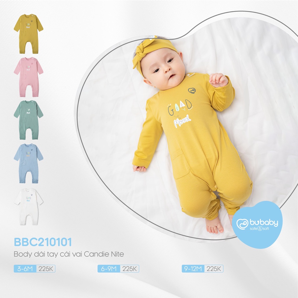 Body cài vai dài tay Candie Nite , New Mooon Bu Baby dành cho bé trai bé gái mềm mại an toàn.