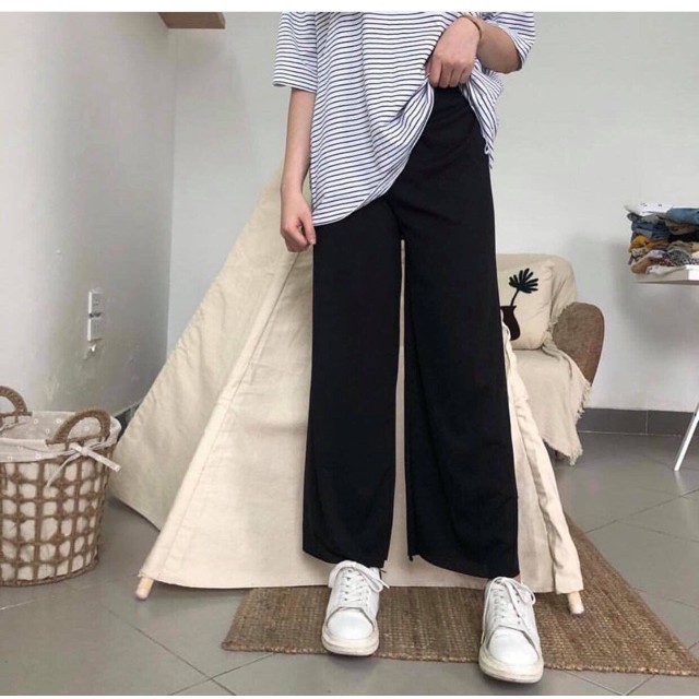 Quần ống suông culottes cài nút đen (Hàng có sẵn).